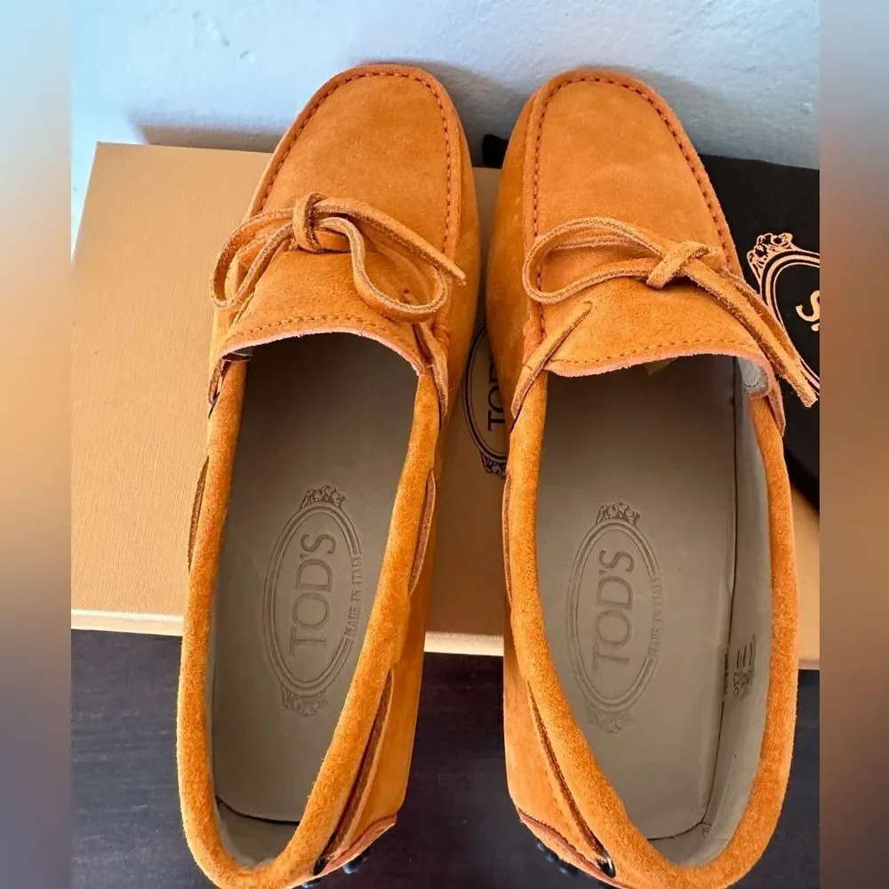 Tod's Men's Orange Soft Suede slip-on comfort Loafers size EU38/ US5,5 NIB